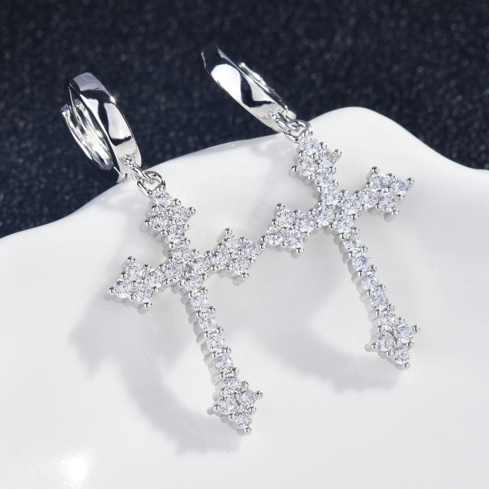 Amazon.com: 10K Yellow Gold Cross Shape Dangle Hoop Prong Set Diamond  Earrings (1/10 cttw.): Clothing, Shoes & Jewelry